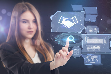 The concept of business, technology, the Internet and the network. A young entrepreneur working on a virtual screen of the future and sees the inscription: