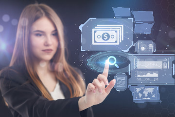 The concept of business, technology, the Internet and the network. A young entrepreneur working on a virtual screen of the future and sees the inscription: