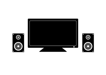 motior lcd display and speakers isolated on white background, vector illustration