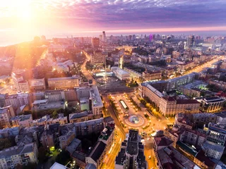 Foto op Canvas Independence Square. Ukraine. Aerial view of the Independence Monument. Revolution of pride. Orange Revolution. City center. Kyiv. © Dmytro Kosmenko
