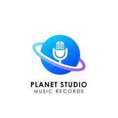 planet music records logo design concept. music records icon symbol design