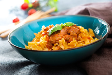 Pasta Bolognese on the table