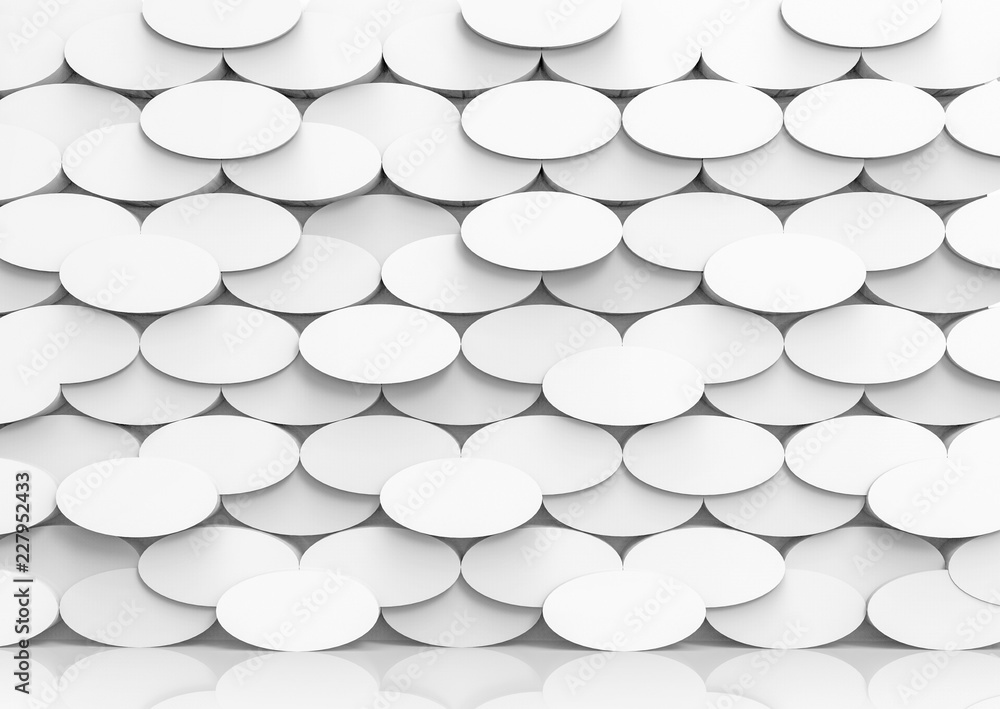 Poster 3d rendering. modern oval shape tile pattern stack wall and floor background.