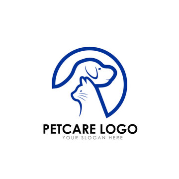 pet care and pet clinic logo design template. cat and dog vector silhouette