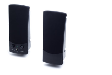 Black two computer speakers isolated on white