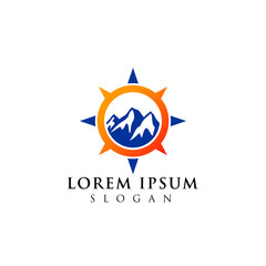 Obraz premium mountain adventure logo design. compass icon symbol