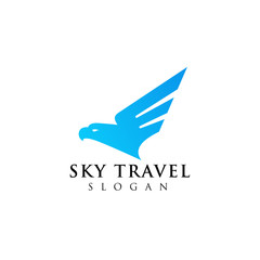 airplane travel agency logo design with an eagle head illustration