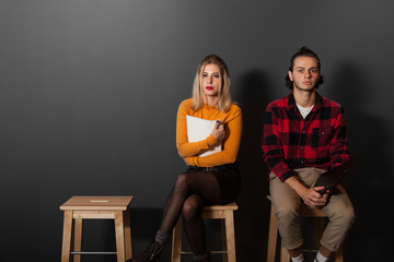 Recruit waiting, job interview. Office employee, executive people. Copy space for text.