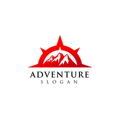 mountain adventure logo design. compass icon symbol