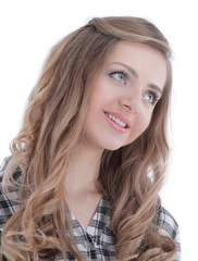 Naklejka premium closeup.young business woman looking at copy space.