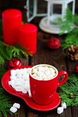 Marshmallow and cup of cocoa on the New Year's holiday.