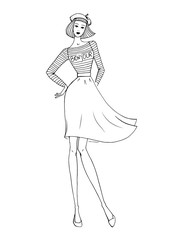 hand drawn vector illustration young woman  in paris 