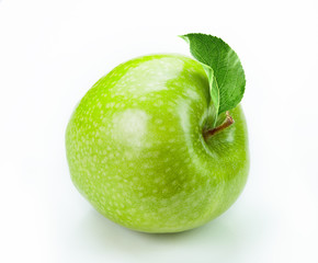 green apple with slice isolated white background 
