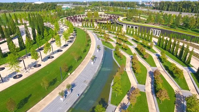 Aerial photography, with drone, recreation Park for family, Krasnodar, modern, futuristic Park.