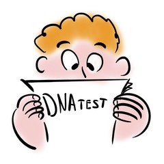 Red-haired boy looks at dna test
