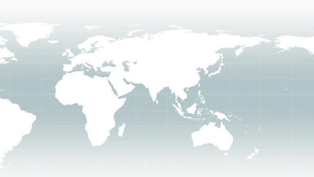 Looped white worldmap on grey background gradient with white meridians scrolls from left to right 