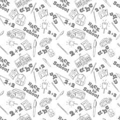 Back to school vector seamless pattern with set of different stationery and school items. 