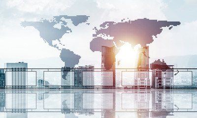 Concept of global communication and networking with world map ov