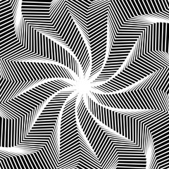 Abstract black and white circular pattern. Geometric pattern with visual distortion effect. Optical illusion. Op art. Guilloche for money, certificates, diplomas.