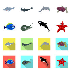 Isolated object of sea and animal logo. Set of sea and marine stock symbol for web.