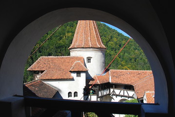 View from Bran castle to its courtyard, romania