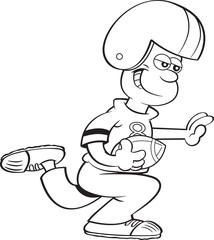Black and white illustration of a boy running with a football.