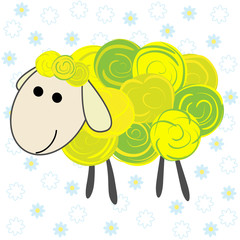 Vector illustration of a cartoon sheep. Prints for textiles. Cute print. T-shirt graphics for kids
