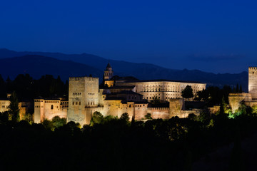 Fototapeta na wymiar Ancient arabic fortress of Alhambra at night. Granada, Spain.