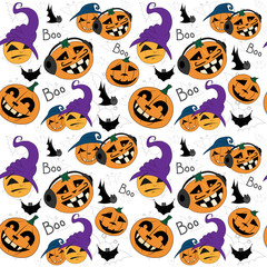 Vector seamless pattern with pumpkin and bat. Halloween pattern.