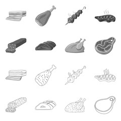 Isolated object of meat and ham icon. Set of meat and cooking vector icon for stock.