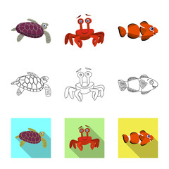 Vector illustration of sea and animal icon. Set of sea and marine stock vector illustration.