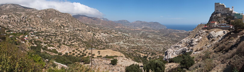 Fototapeta na wymiar Panoramic view of the landscape near Menetes on Karpathos in Greece