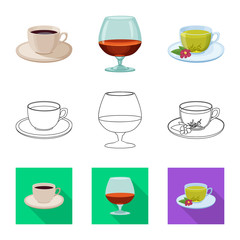 Vector illustration of drink and bar symbol. Set of drink and party vector icon for stock.