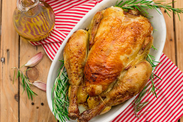 Oven baked roasted chicken with garlic