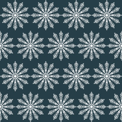 Fototapeta premium Vector seamless new year pattern with retro snowflakes on dark background