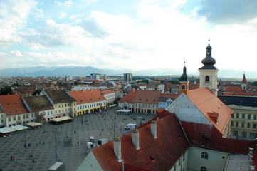Fototapeta na wymiar View of The Great Square of Sibiu, Romania, from Council Tower