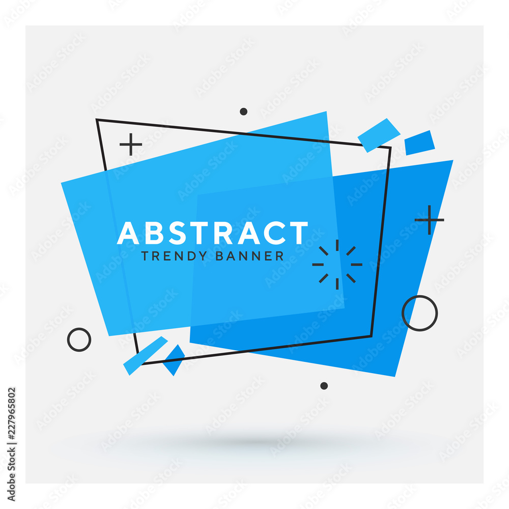 Poster Modern abstract vector banner. Flat geometric shapes of different colors with black outline in memphis design style. Template ready for use in web or print design.