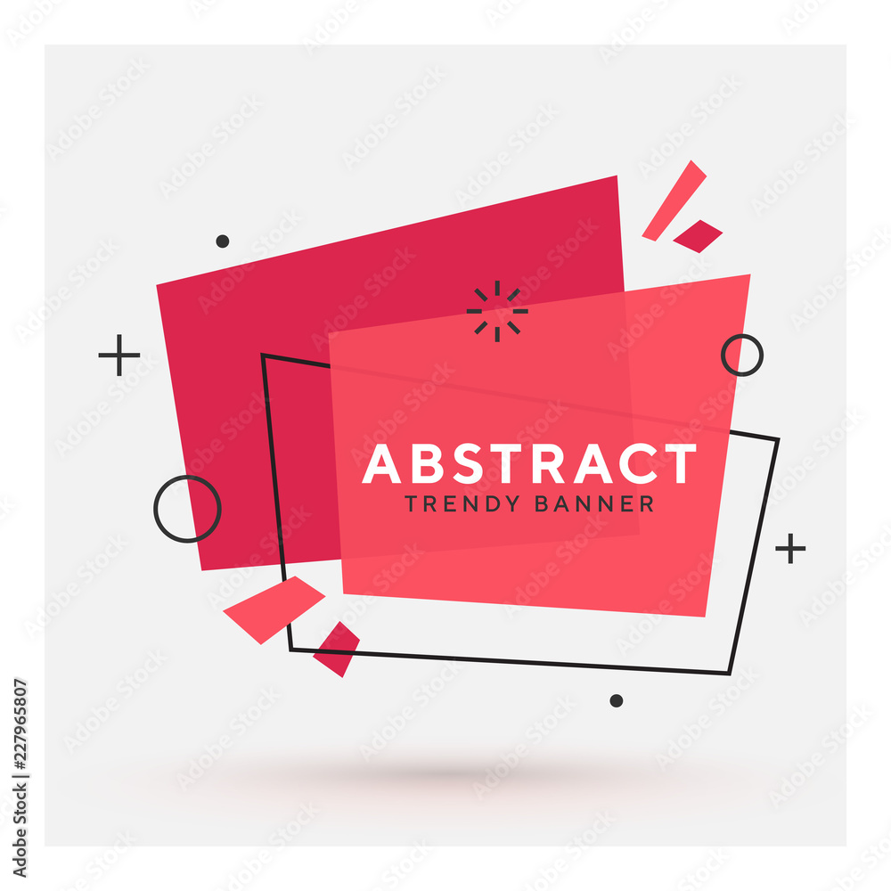 Poster Modern abstract vector banner. Flat geometric shapes of different colors with black outline in memphis design style. Template ready for use in web or print design.