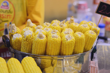 Fresh organic sweet corn in market