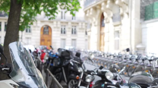Scooters and bike parking lot in Paris France