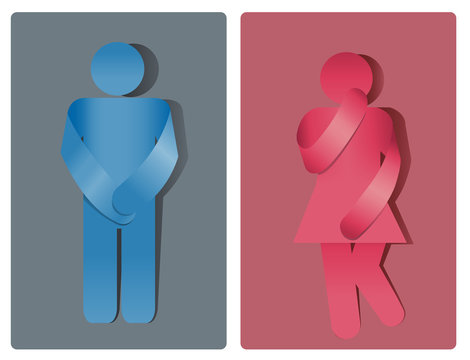 Simbolo toilette, bagno uomo e donna. Incontinenza urinaria 