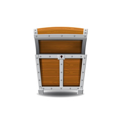 Wooden old pirate chests, open, treasures, vector, cartoon style, illustration, isolated. For games, advertising applications