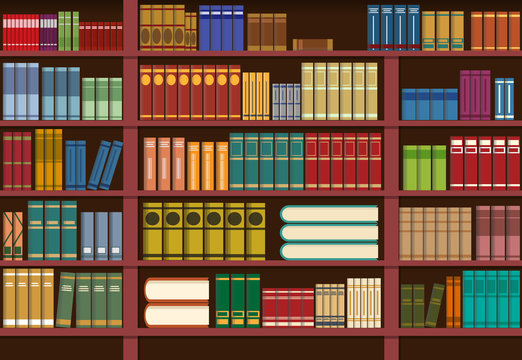 Bookshelf in library, knowledge illustration