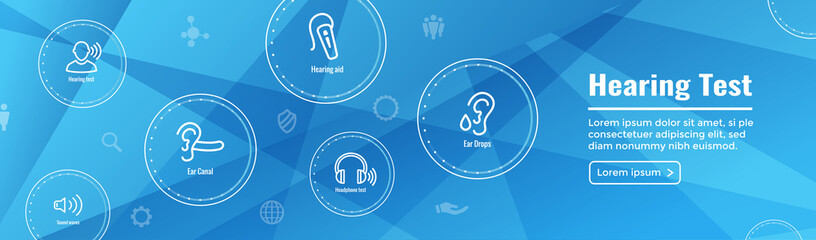 Hearing Test w Hearing Aid or loss / Sound Wave Images Set Web Header Banner
