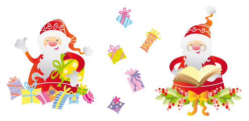 fröhlicher Weihnachtsmann mit erhobenem Daumen und lesend