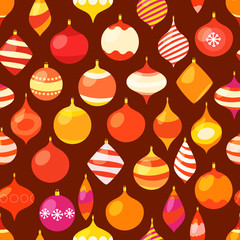 Different christmas baubles. Vector seamless pattern
