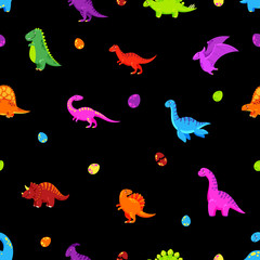 Dinosaur cartoon vector background. Seamless pattern, texture, wallpaper