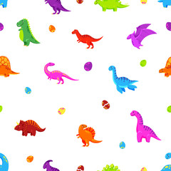 Dinosaur cartoon vector background. Seamless pattern, texture, wallpaper