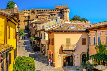 mediaeval town buildings of Gradara italy colorful houses village streets
