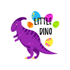 Cartoon vector illustration. Cute Doodle Dinosaur. Template for print, design